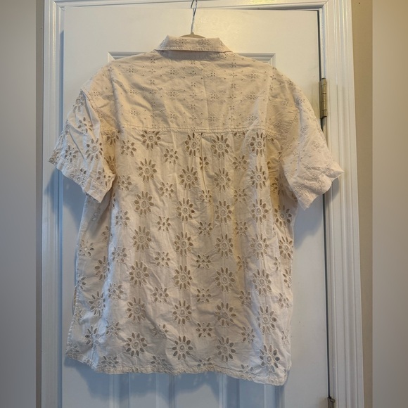 American Eagle‎ Cream Resort Eyelet button up Large NWT short sleeve boho - Picture 6 of 11